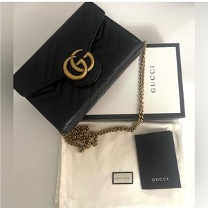 Gucci Black GG Marmont Chevron Shoulder Bag